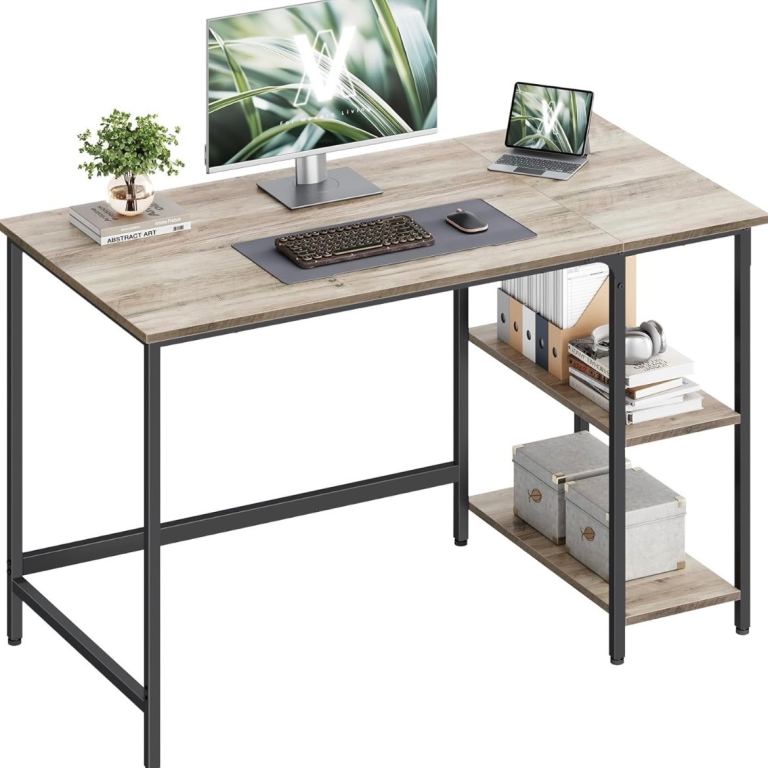 Modern Grey Wood Effect Desk with Storage Shelves