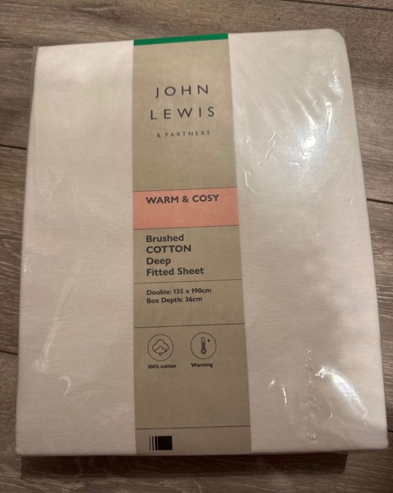 John Lewis Brushed Cotton Deep Fitted Sheet – Double, New