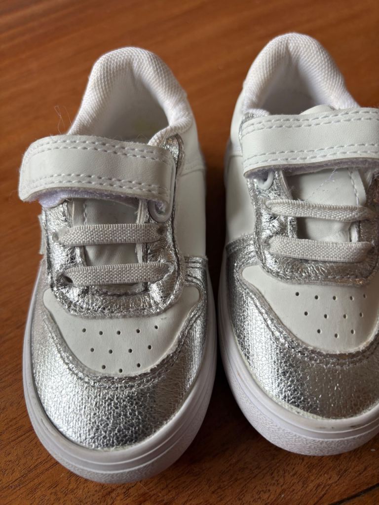 New White & Silver Girls Trainers size 4.5