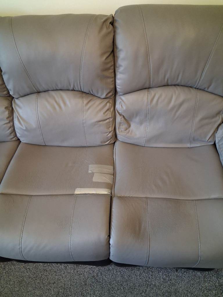 Grey Leather Recliner Sofa – Fair Condition
