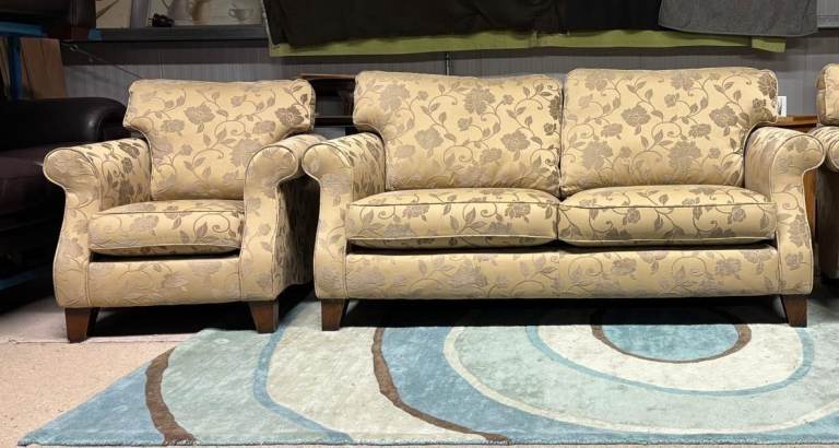 Flowers Pattern Beige Fabric 3 Seater Sofa and Chair 
