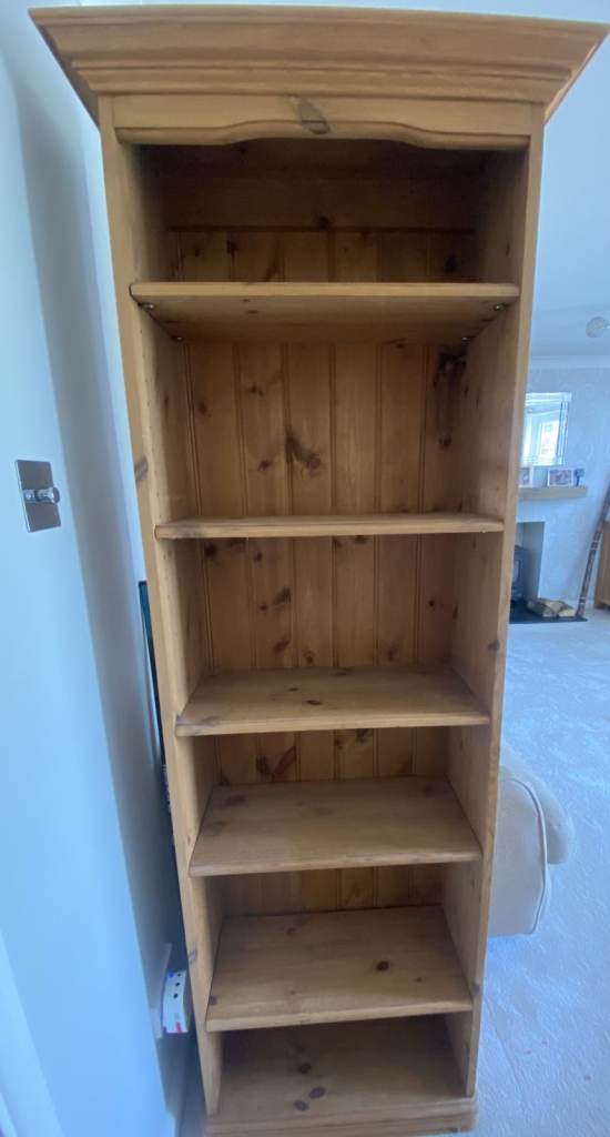 Tall Pine Wood Bookcase with 5 Shelves – Good Condition