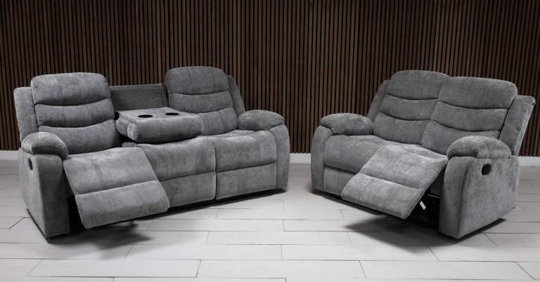 Lewson Recliner Sofa Set | 3+2 Fabric Recliner |  Grey Fabric Recliner Sofa | Pay On Delivery