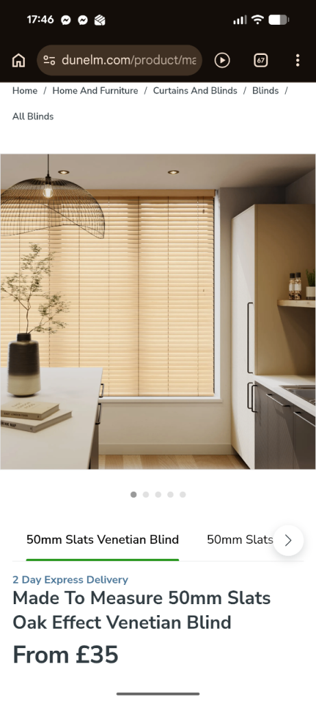 Dunelm 50mm Slats Oak Effect Venetian Blinds