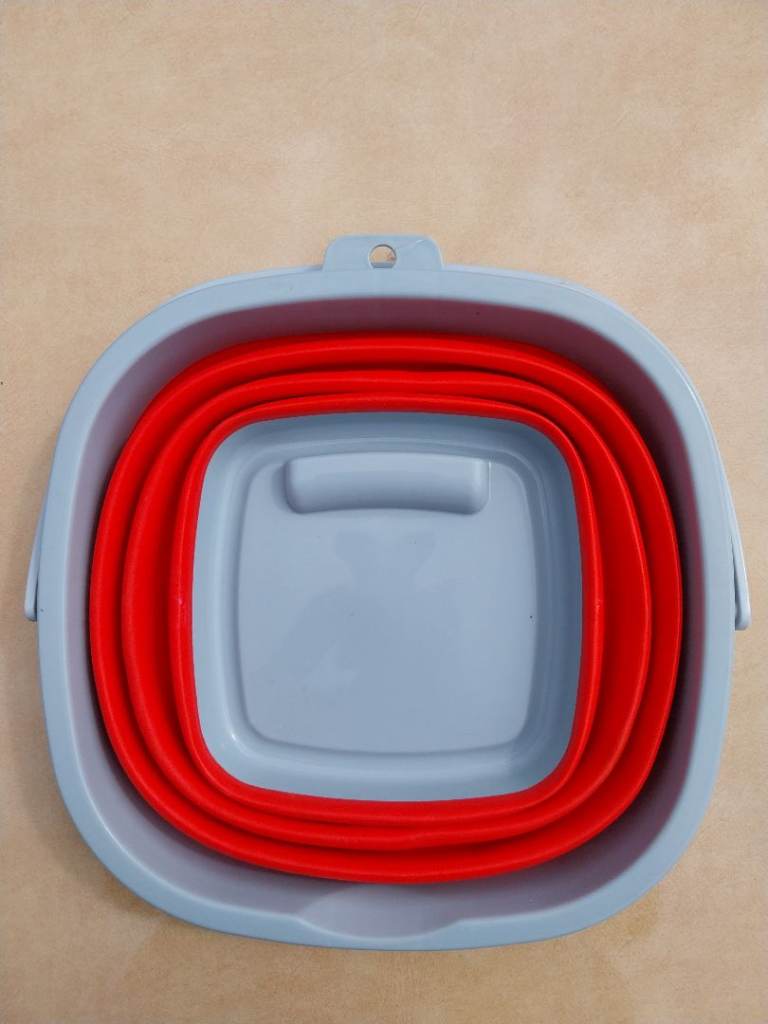 Collapsible Plastic Bucket - Red and Grey