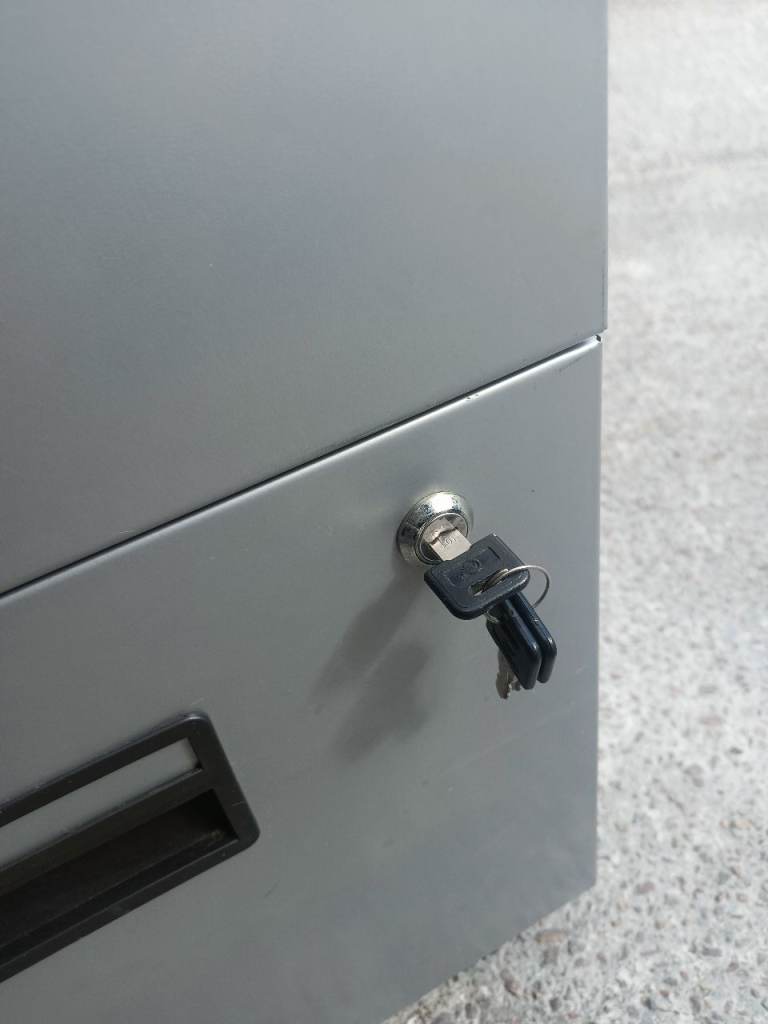 Grey Metal Office Filing Cabinet with Keys and OTHER ITEMS