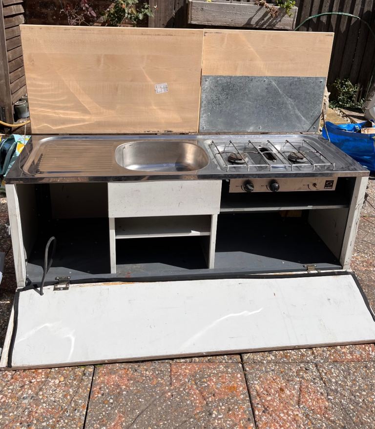 Vintage Camping Kitchen Unit with Sink and Hob – Good Condition