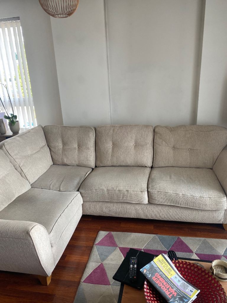 Corner Sofa – Beige Fabric, Good Condition