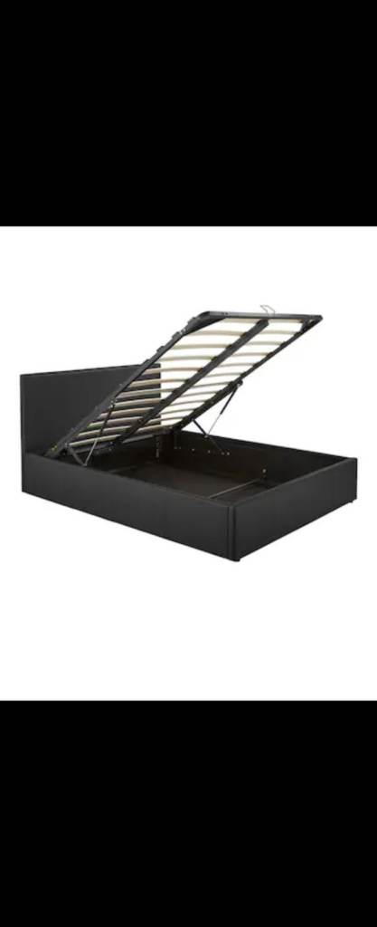Hayden Faux black Leather Ottoman double Bed Frame