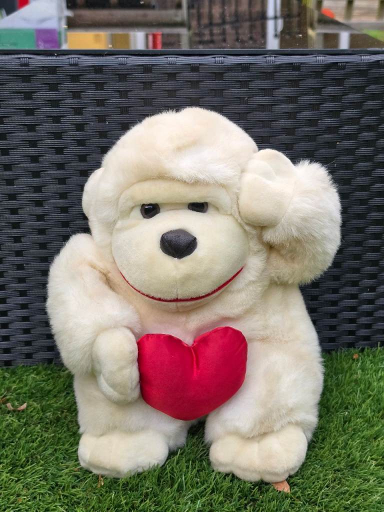 Cream Monkey Soft Toy Plush Teddy Holding Red Heart Stuffed Animal