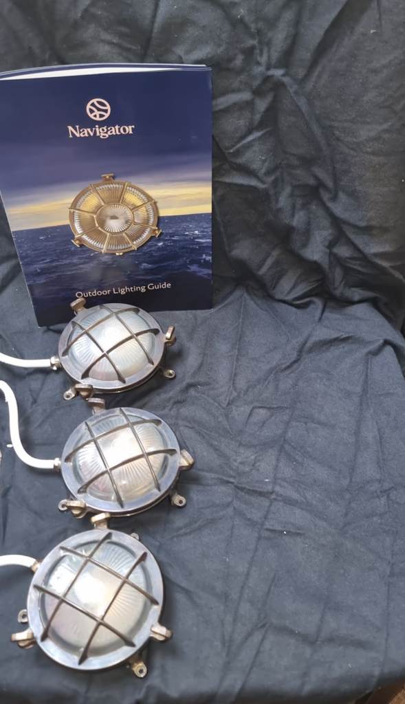 Navigator Bulkhead Indoor/Outdoor Lights – Brass, As Good As New