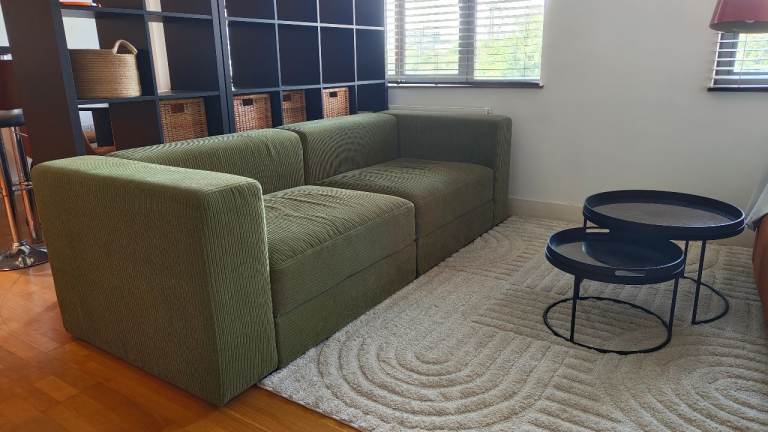 JÄTTEBO 3-seat modular sofa, Samsala dark yellow-green with Storage – Good Condition