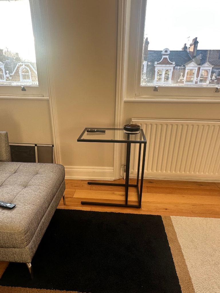 Modern Console Table + Side Table Set – Glass & Black Metal