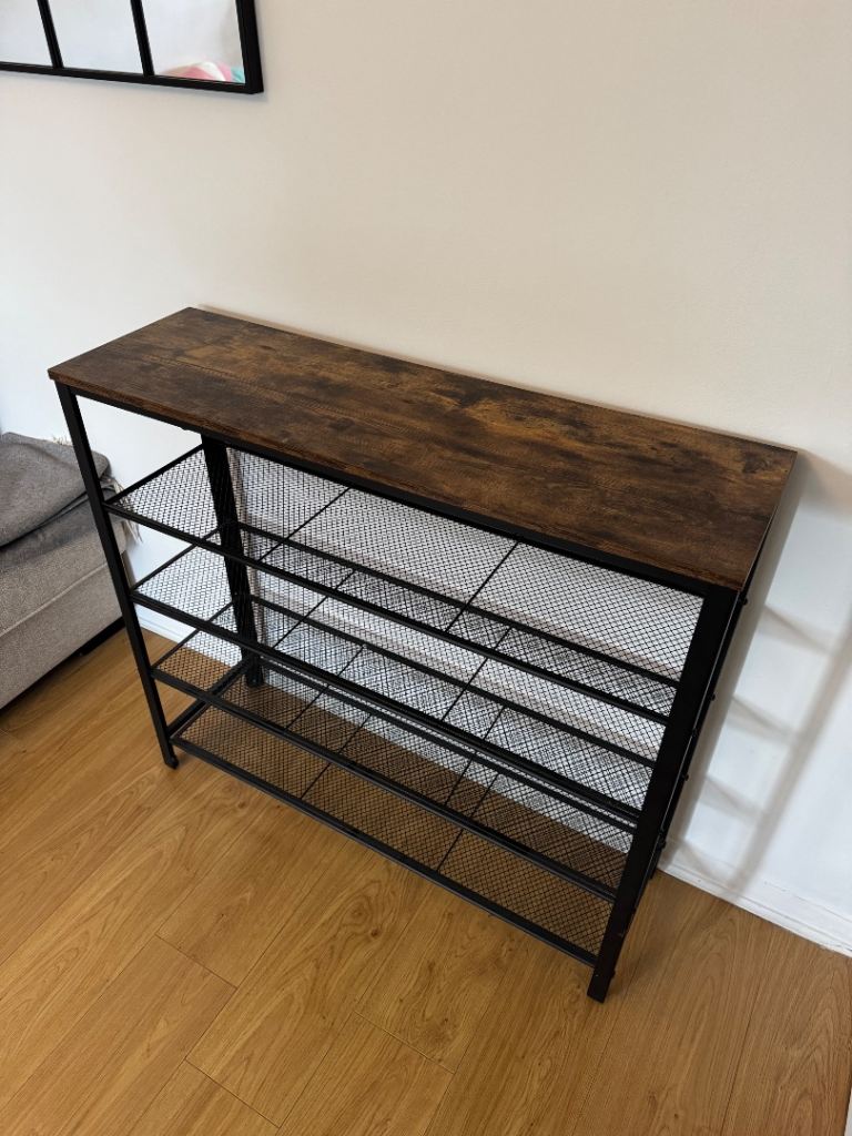 Costway 5-Tier Shoe Rack Shelves Organiser w/ Wooden Top Flat Mesh Shelves