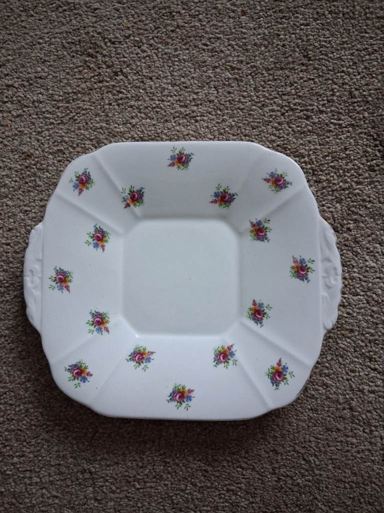 Pretty White Floral Square Serving Dish with Handles – Good Condition