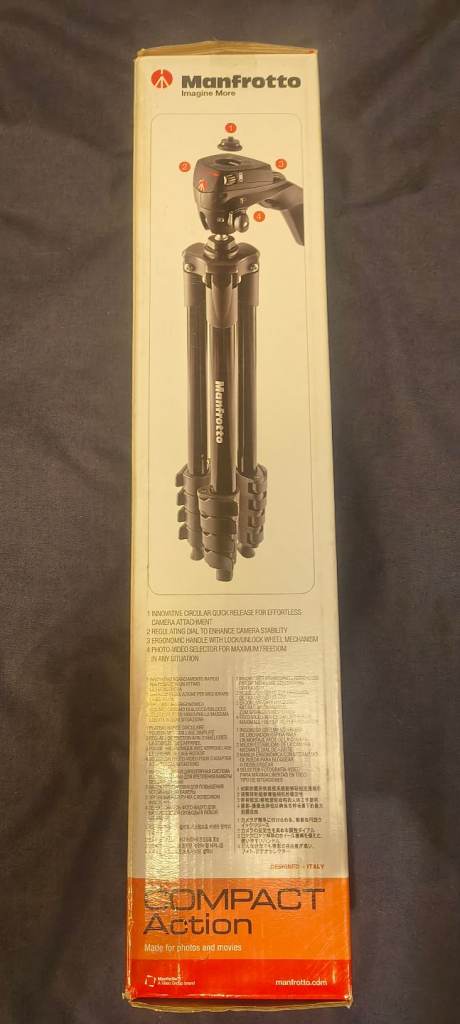 Manfrotto tripod, binocular adapter.