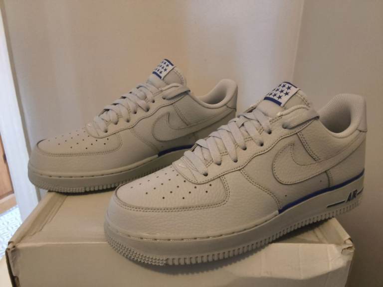 Nike Air Force 1'07 Grey Wolf Royal Blue AA4083-005 Men's Leather Trainers. 