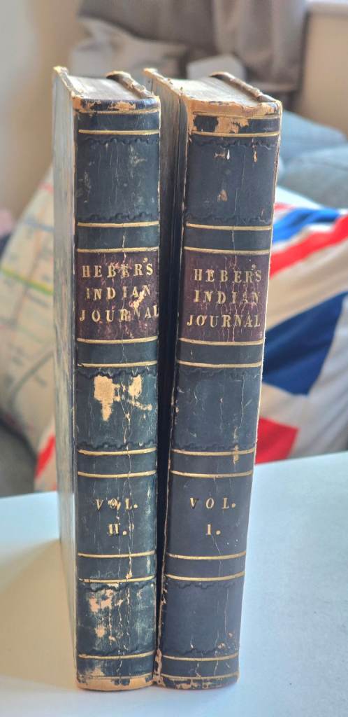 1844 Antique Victorian Heber's Indian Journal:Journey Through Upper Provinces of India Books Vol1&2