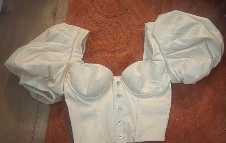 Oh Polly Corset Cream Top With Puffy Sleeves Brand New