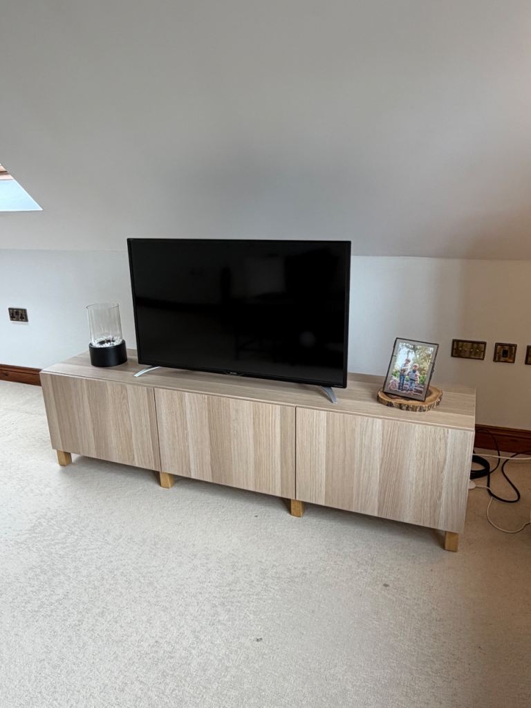 IKEA BESTÅ TV Bench, White Stained Oak Effect - Good Condition