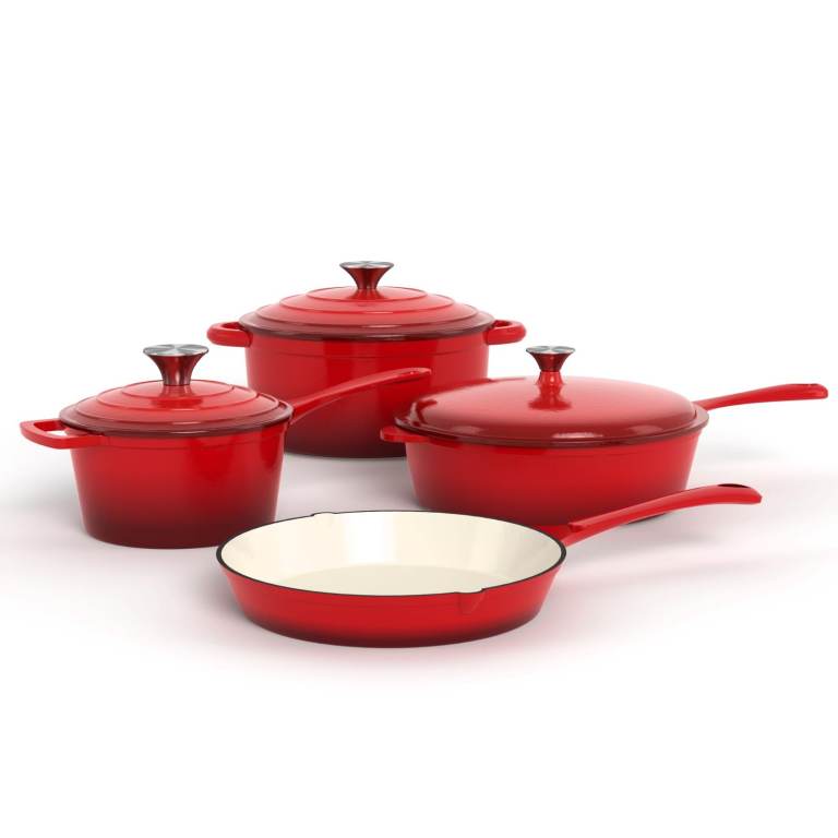 New Red Enamel Cast Iron Cookware Set with Lids