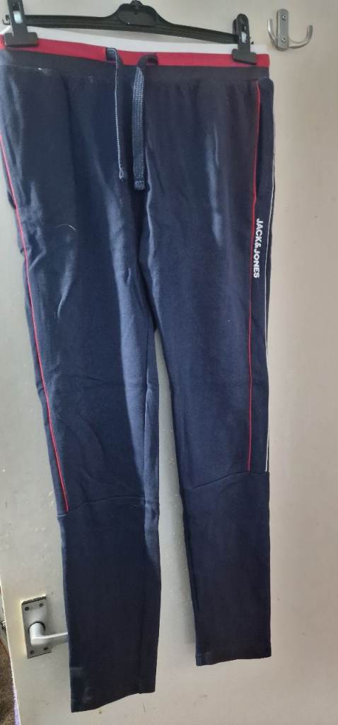 Jack & Jones JJKEVIN Sweatpants - Size S - Navy/Red/White Stripe - Drawstring