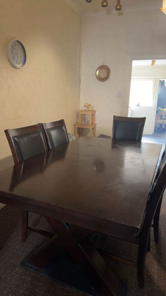 Dark Wood Dining Table and 6 Chairs – Good Condition