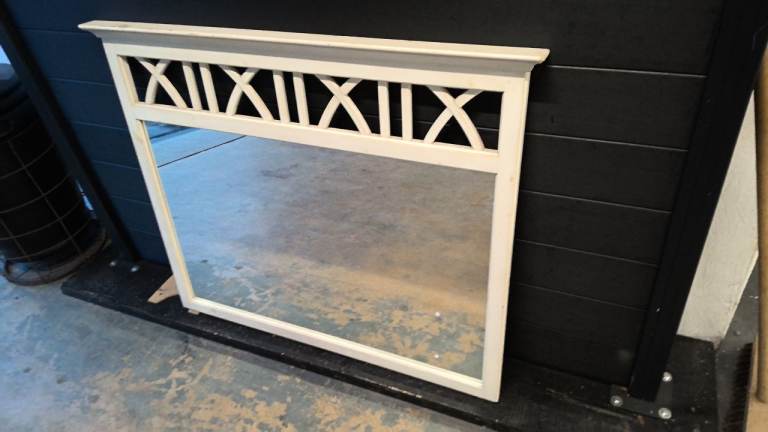 large wood mirror finished in white 