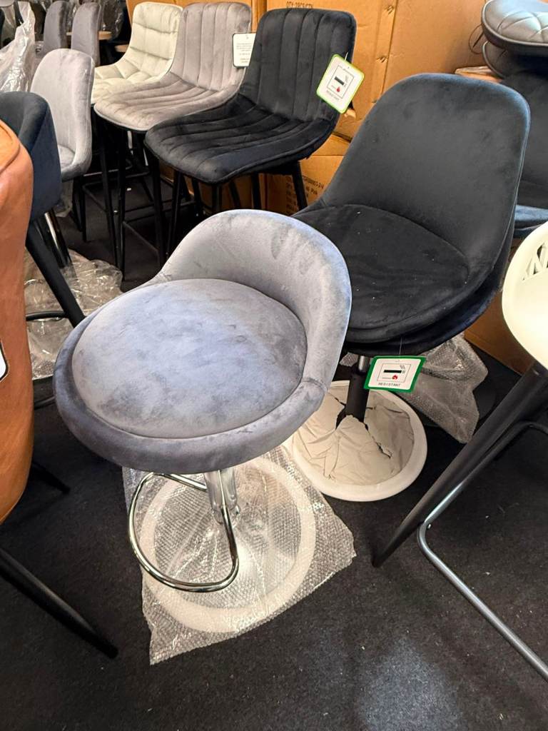 New Grey Velvet Bar Stool with Adjustable Height
