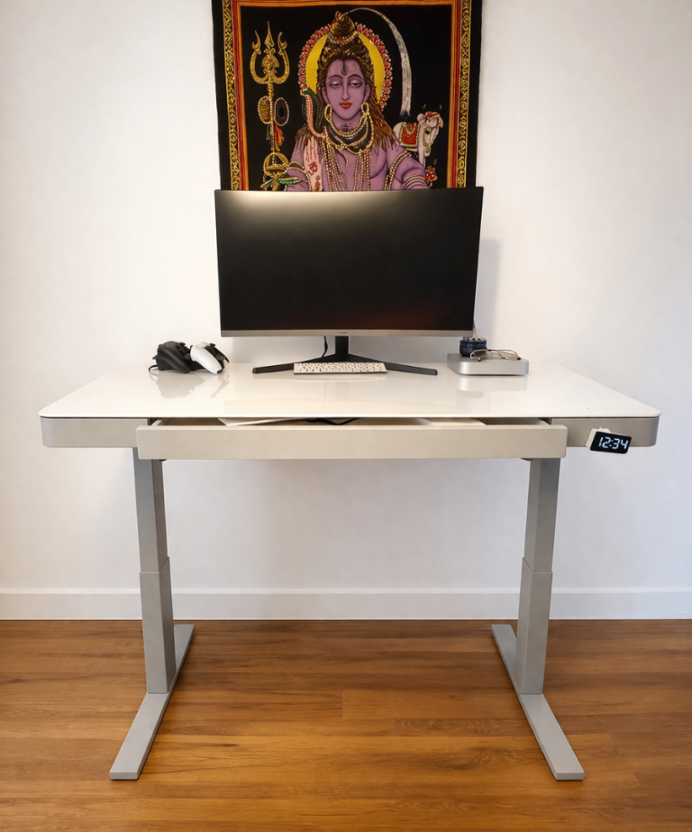 Electric Standing Desk (Tresanti Costco) – Glass Top + Drawer