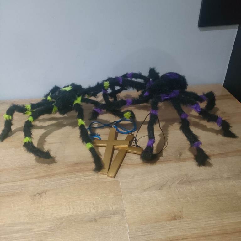 Pair of Large Halloween Spiders with Crosses – Good Condition