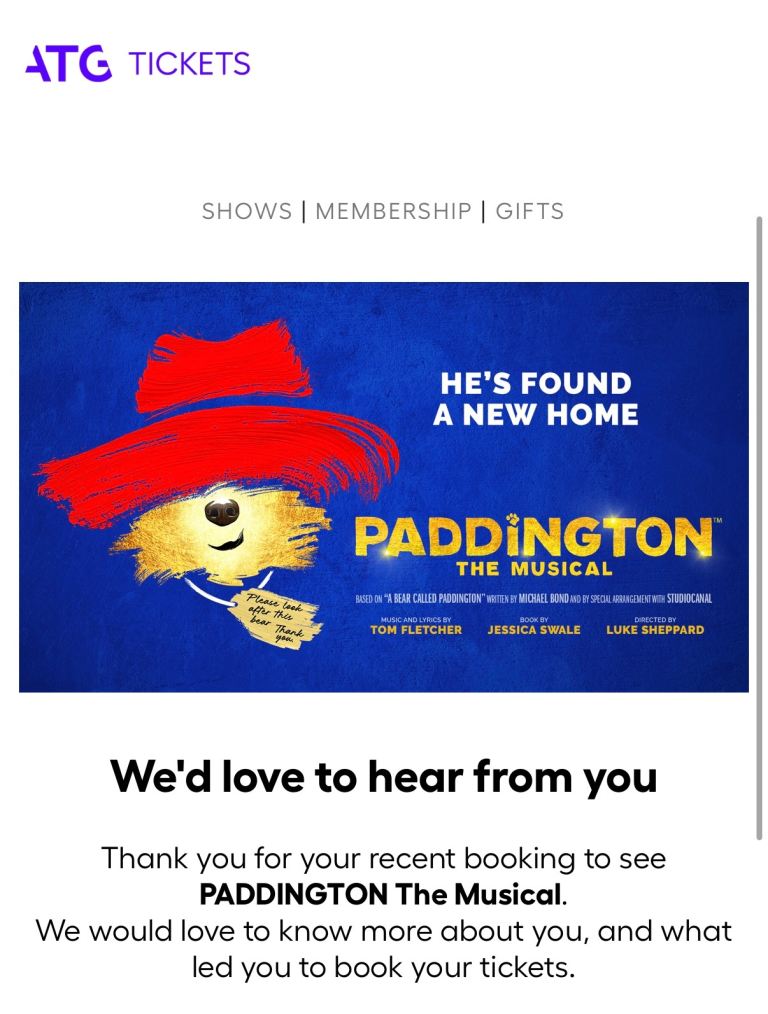 2x Tickets 2026 Paddington the Musical + 4night stay in Paddington 