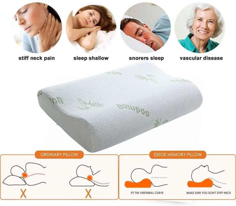 Contour Memory Foam Pillow with Cervical Massage / Deep Sleep Neck Pillow, Anti-Snore