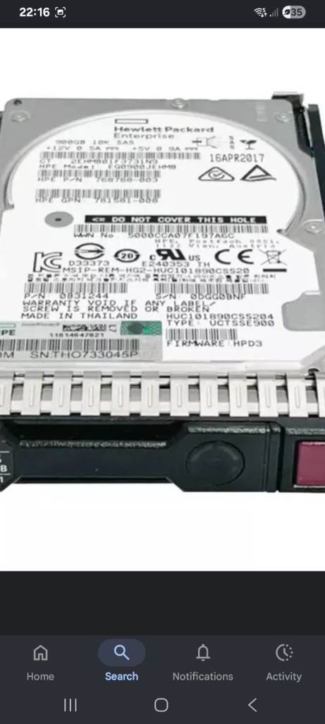 Hewlett Packard Enterprise 900GB SAS SFF Hard Drive