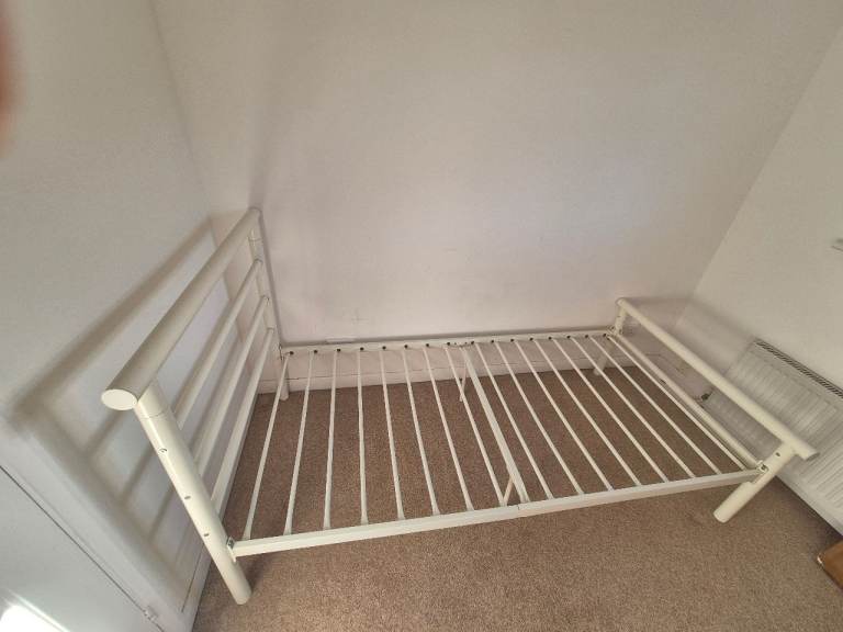 Single Bed, White Metal Frame