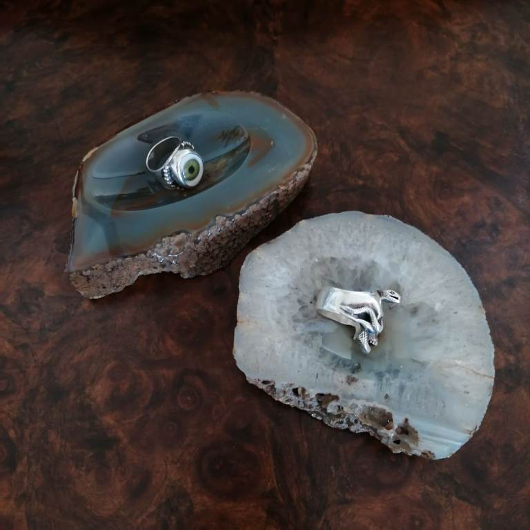 2 x Vintage Agate Stone Dishes 