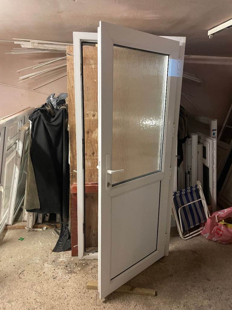 UPVC DOOR 204 x 88 OR 90 cm - UPVC DOUBLE GLAZED DOOR - OBSCURE GLASS (REF: DX199)