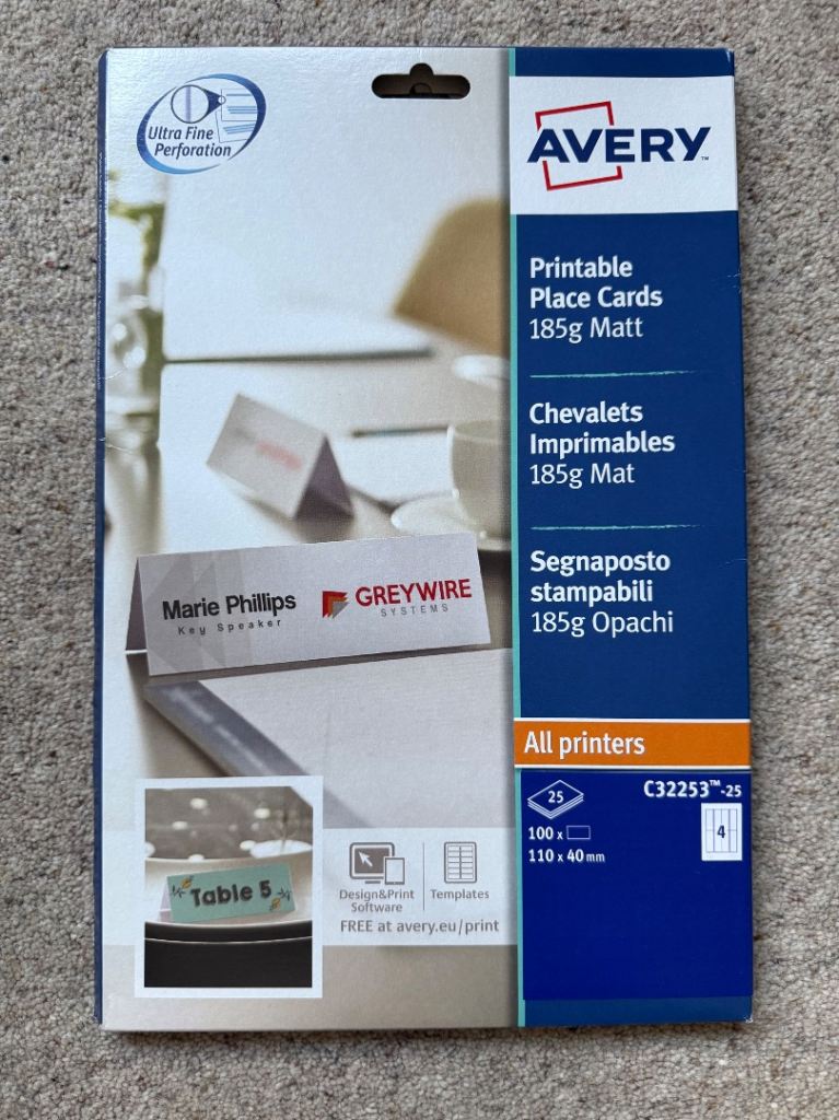Avery printable placecards - new