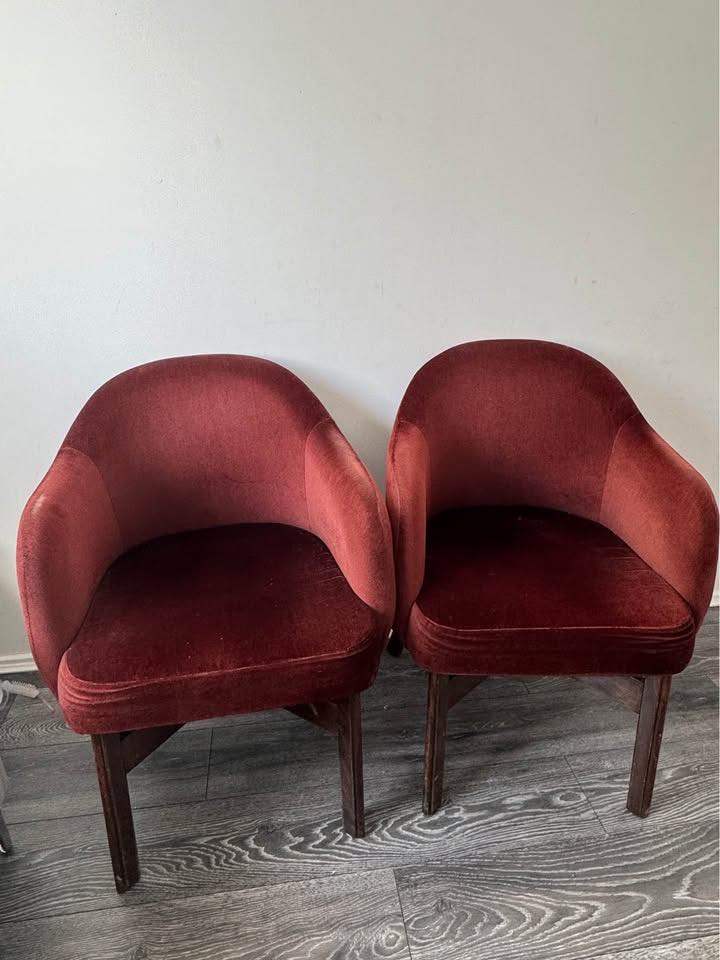  Pair of Red Velvet Accent Chairs