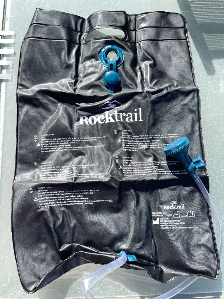 Unused, Rocktrail outdoor solar shower. Great for festivals, campervan, camping