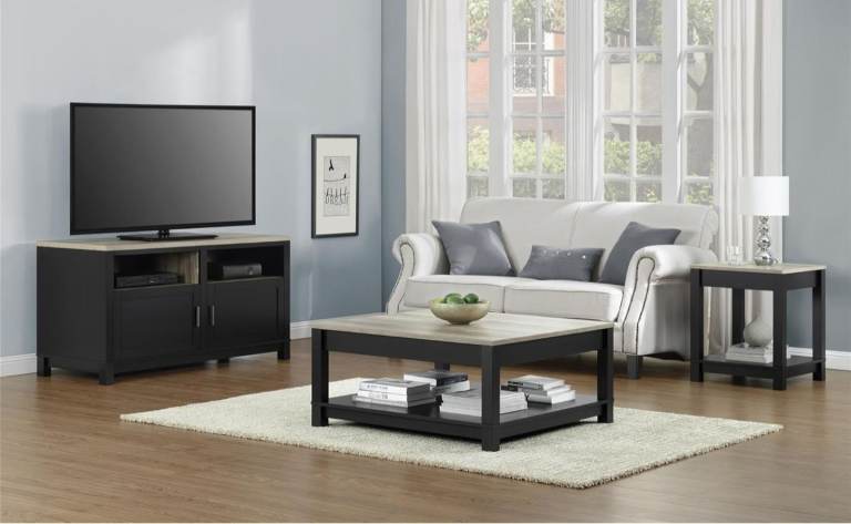 Chic stylish Coffee Table & storage Shelf light oak top black frame Living Room conservatory Lounge