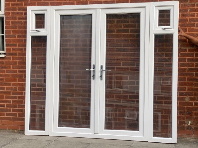 UPVC DOUBLE GLAZED FRENCH PATIO DOOR & DETACHABLE SIDE PANELS 243CM WIDE 210cm HIGH  Can Deliver