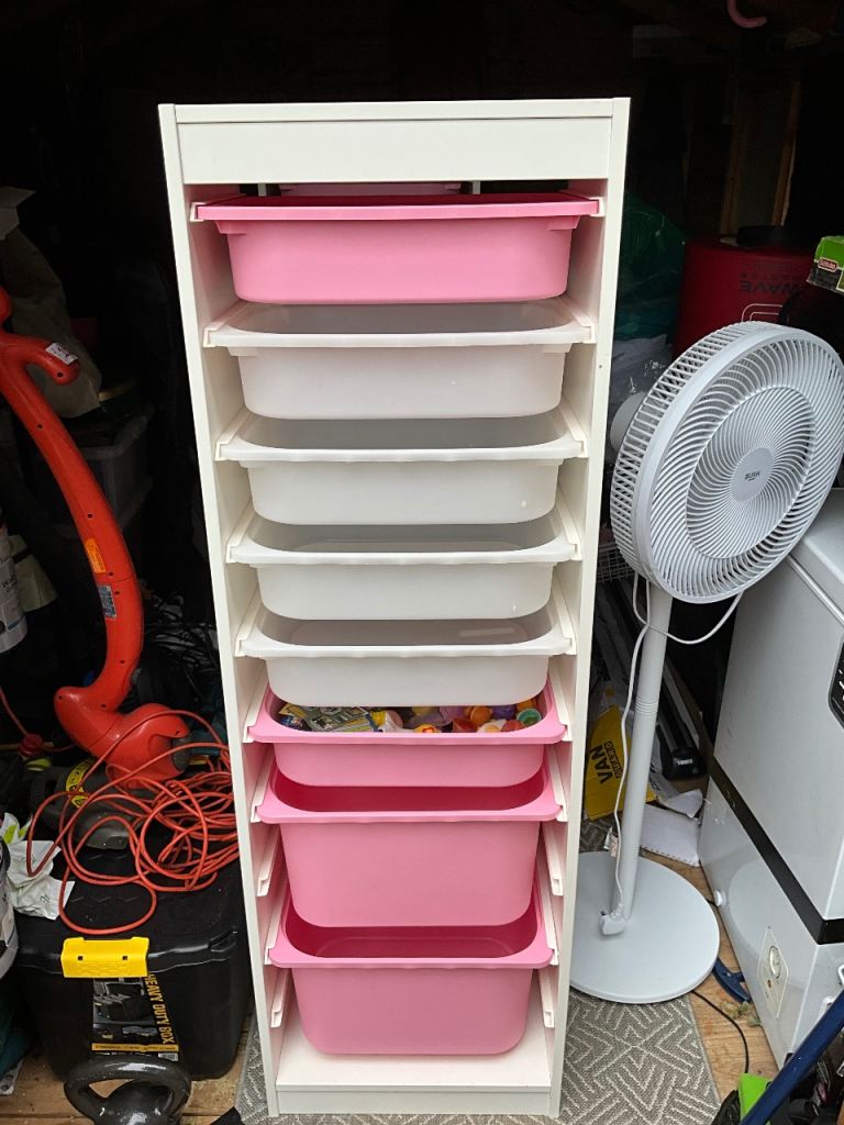 IKEA TROFAST Storage Towers – White & Pink – Toy Storage – 2 Towers
