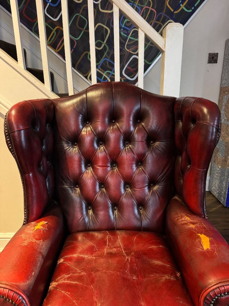 SOLD!!!Chesterfield Queen Anne wingback oxblood armchair 