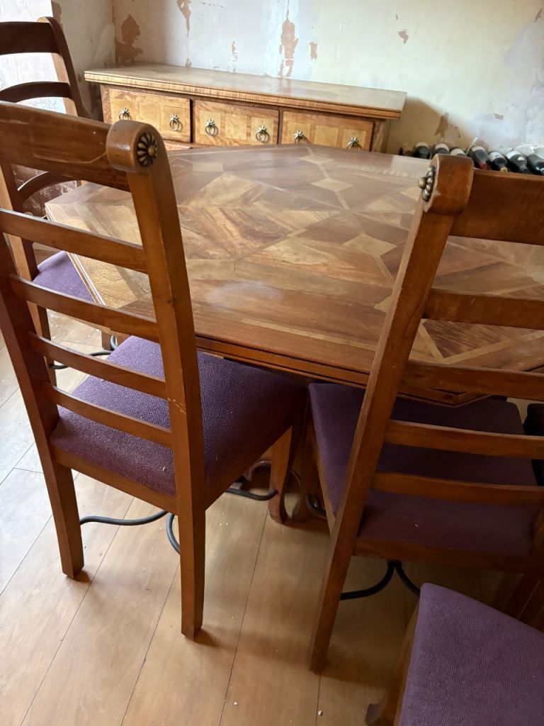 Beautiful Wooden Dining table set , chairs side board and tall boy set ...