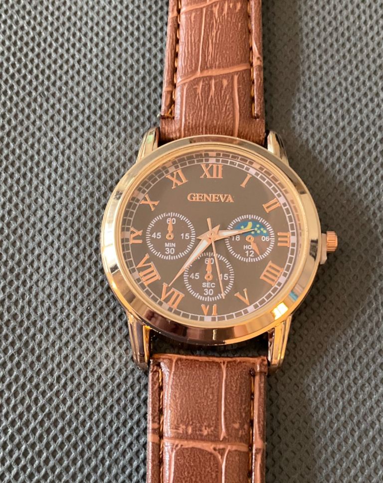 Geneva men's business casual quartz brown strap watch new💜