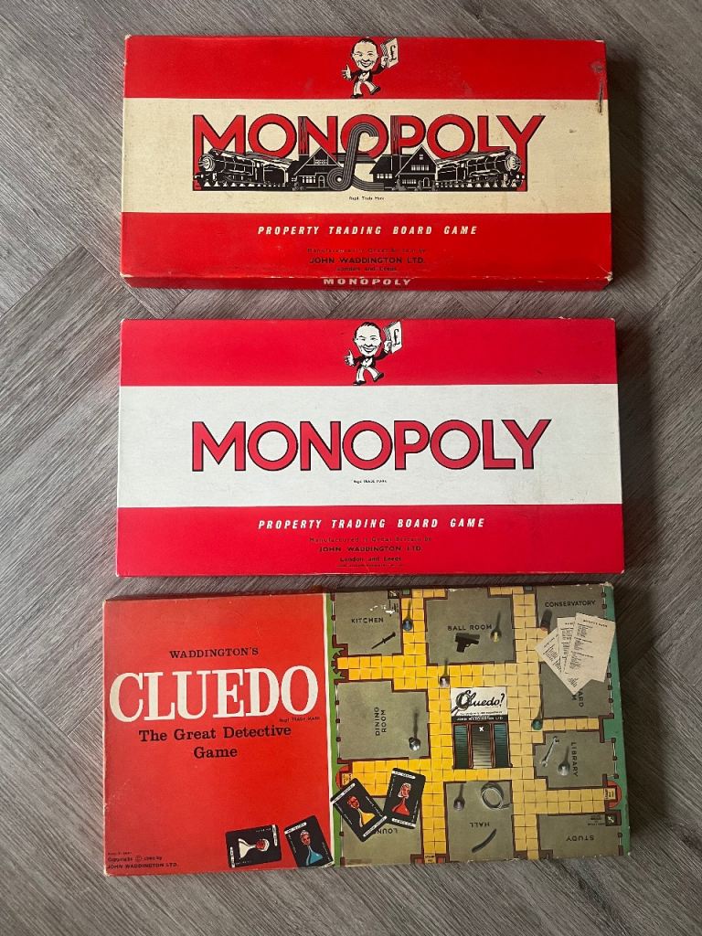 3 vintage board games 1950-70s - monopoly and cluedo- all unchecked 