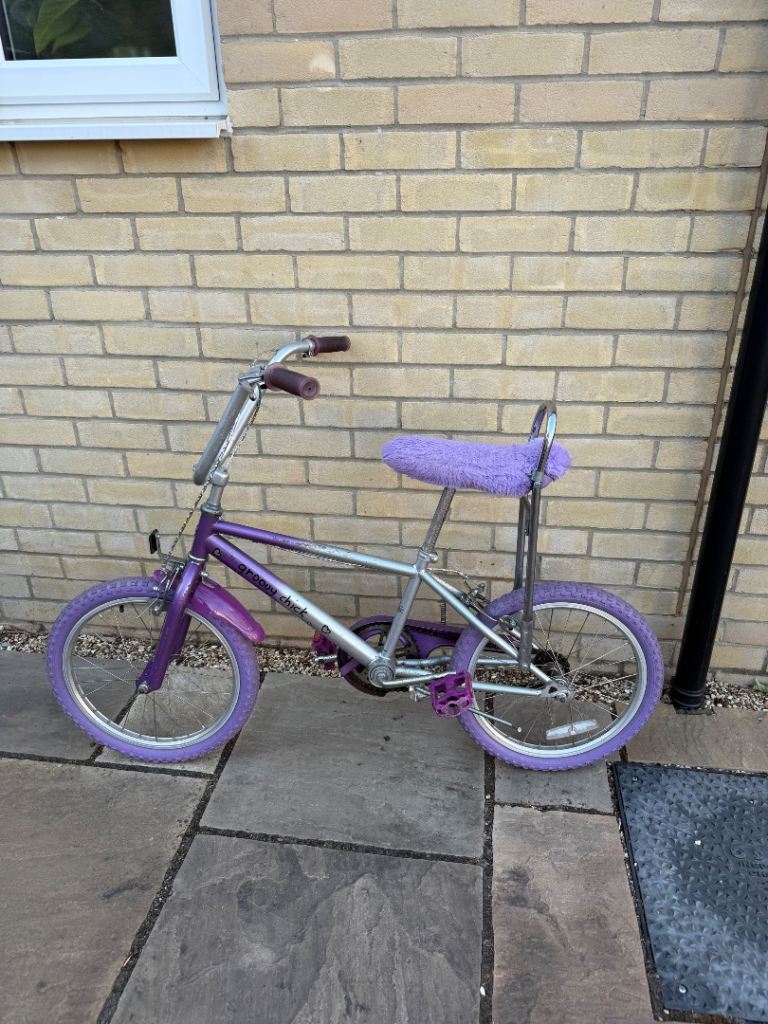 Kids girls silver and purple retro vintage bike