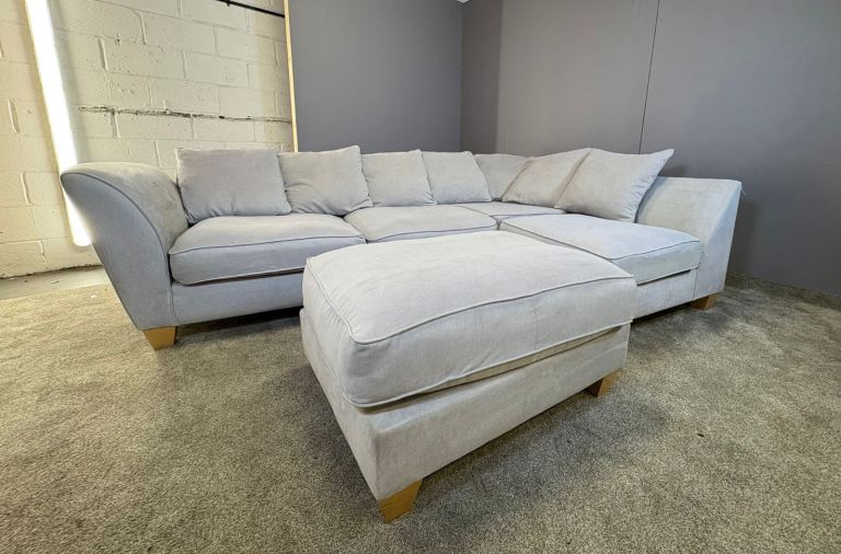 Large light grey corner sofa w/ matching footstool DELIVERY AVAILABLE