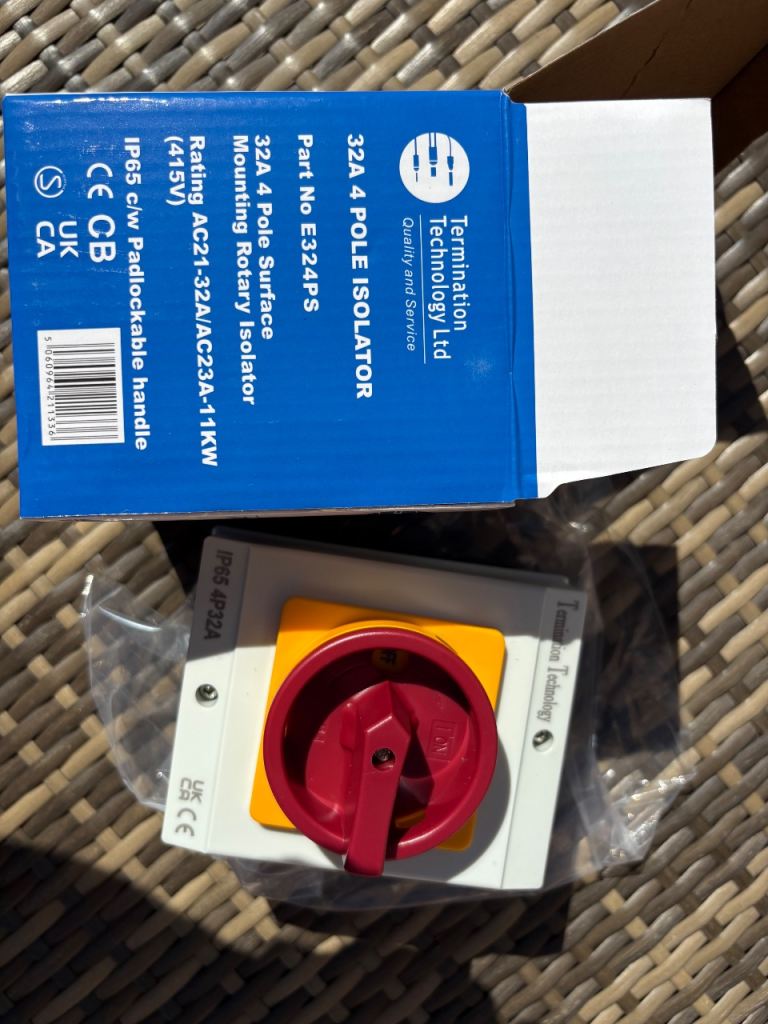 Termination Technology 32A 4 Pole Isolator Switch - New